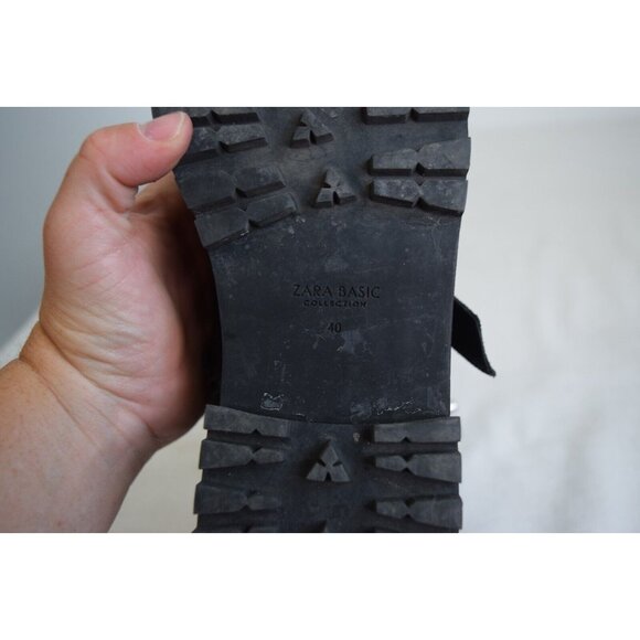 ZARA Leather Biker Moto Buckle Boots Black Size 40 Studded Lace Up 9 - Picture 7 of 7